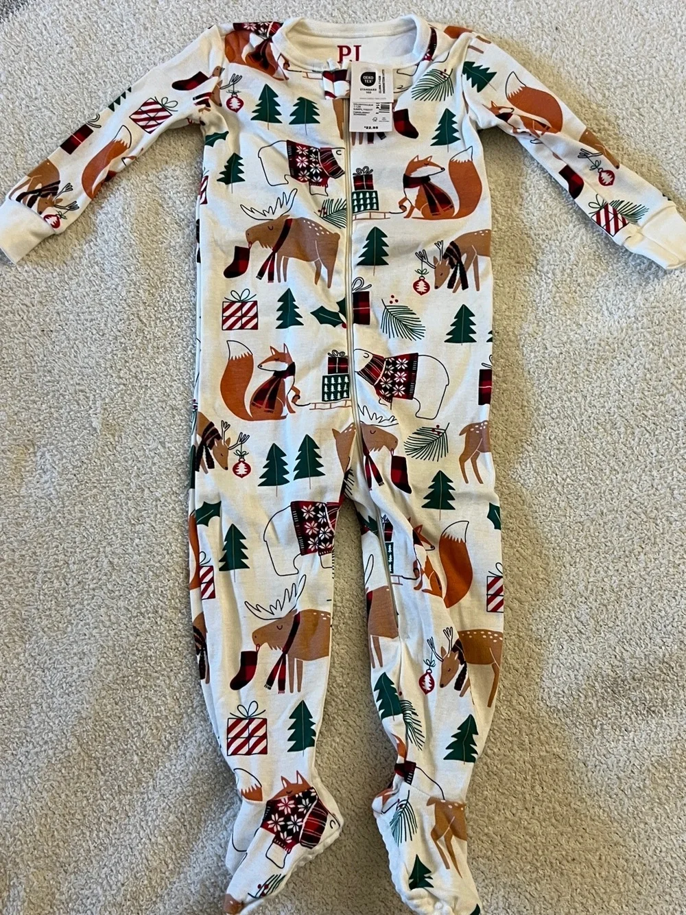 NWT PJ Place Footed Zip Pajamas 6-9M Woodland Moose Sleeper